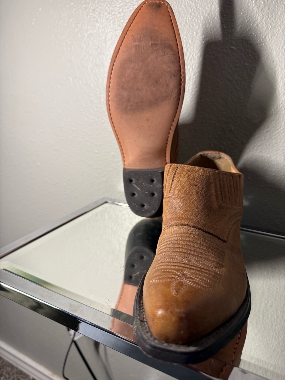 Women’s Brown Leather Western Slip-On Shoes Square Toe Size 7 Made in India - Picture 4 of 8